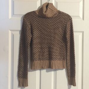 Women's Moda International Turtleneck Sweater in Brown Chevron